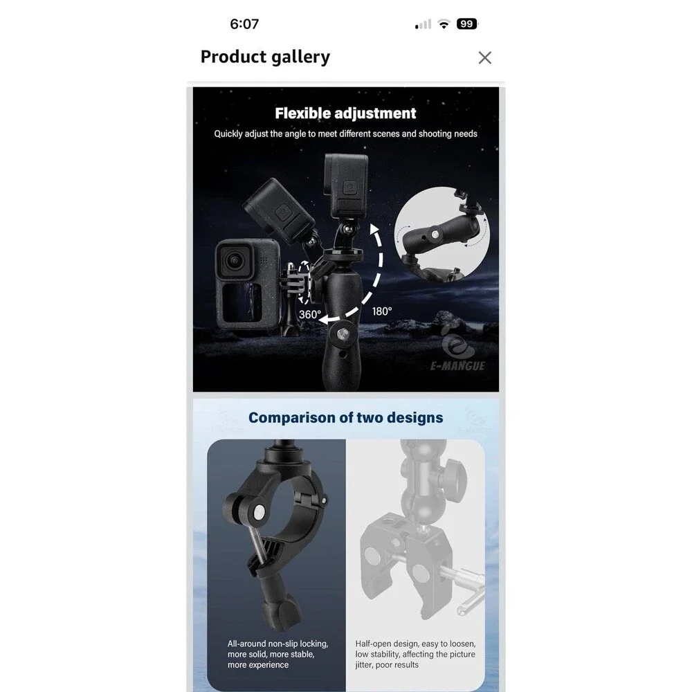 Camera Mount Heavy Duty Metal Clamp with 360° Ball Head for Action Cameras